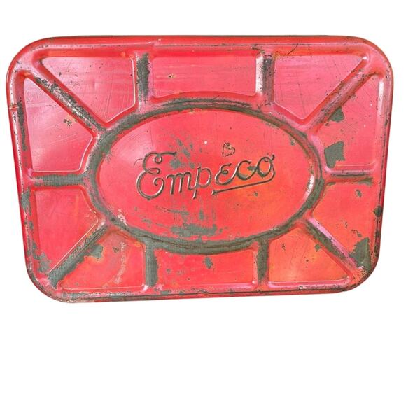 Vintage Metal Bread Box Tin Red White Hinged Floral Primitive Empeco Farm MCM - Picture 2 of 16